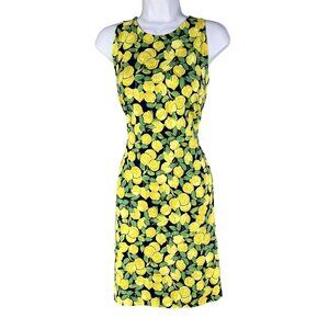 Talbots Women Lp Effortless Jersey Sleeveless Shift Dress Lemon Bunches Slimming